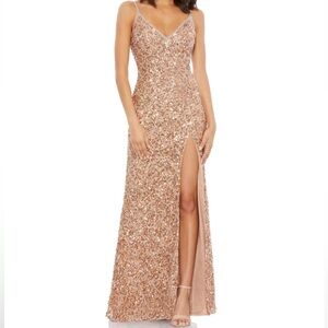 Mac Duggal Rose Gold Sequin Maxi Dress